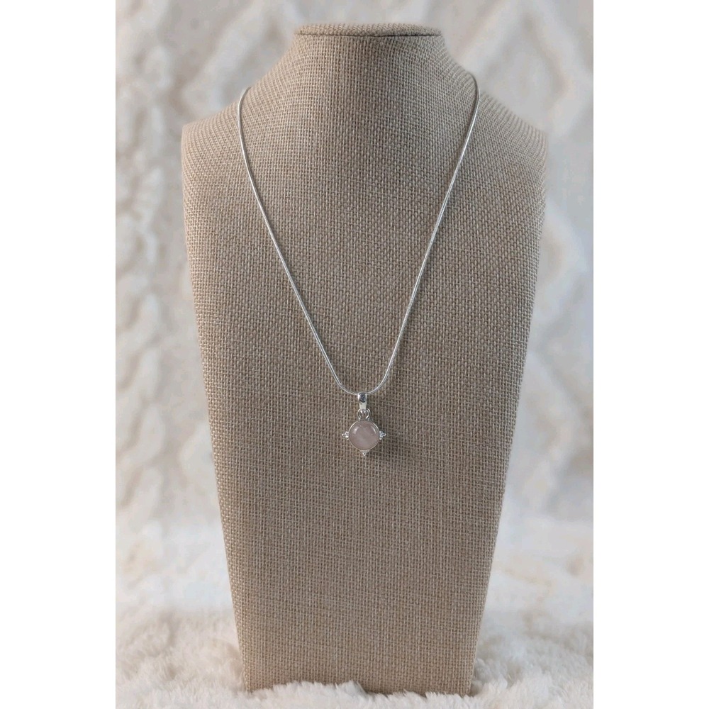Sterling Silver Rose Quartz Pendant Necklace 925 Round Cabochon